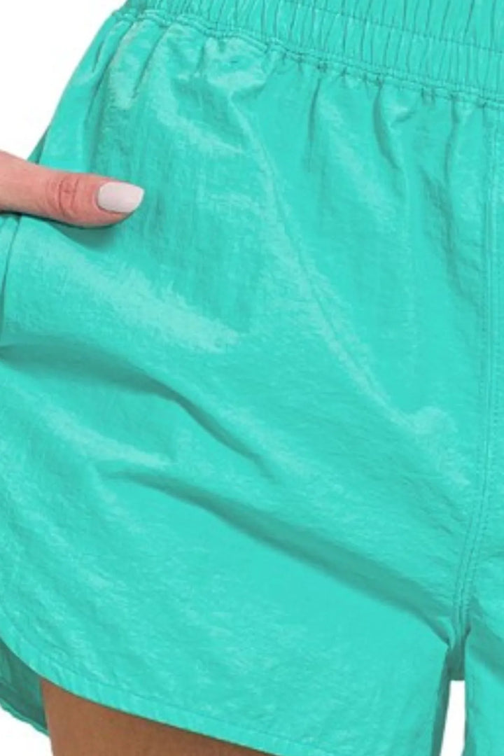Turquoise Zenana Windbreaker Smocked Waistband Running Shorts 3