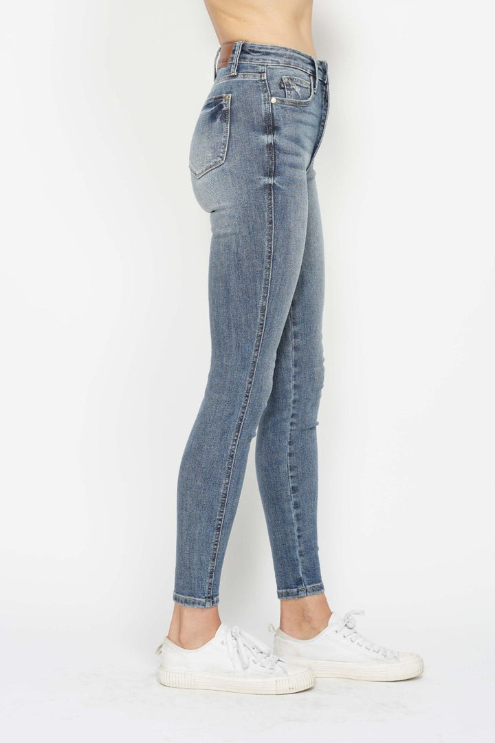 Medium Judy Blue Full Size Tummy Control Contrast Wash Skinny Jeans