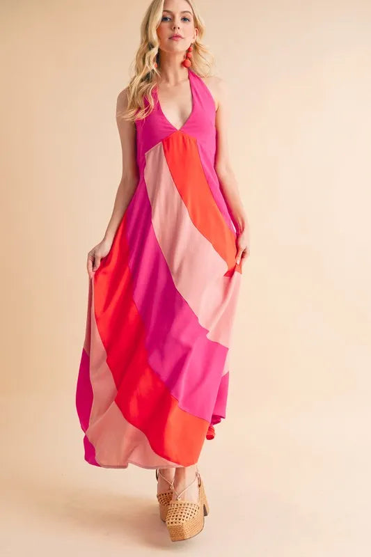 Aemi Co Color Block Sleeveless Maxi Dress
