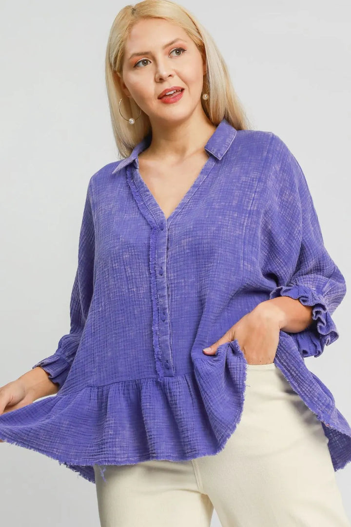 Electric Purple Umgee Plus Size Size Mineral Washed Cotton Gauze Top