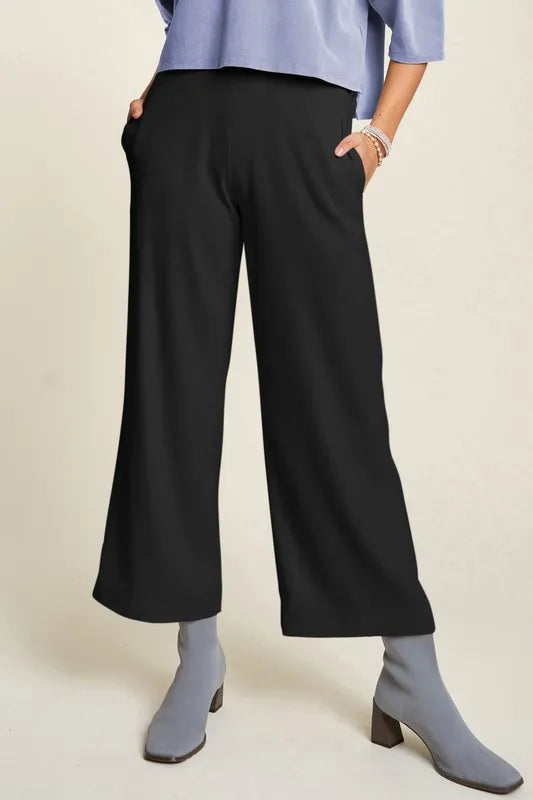 Black Davi Dani Wide Leg Mid Rise Pants