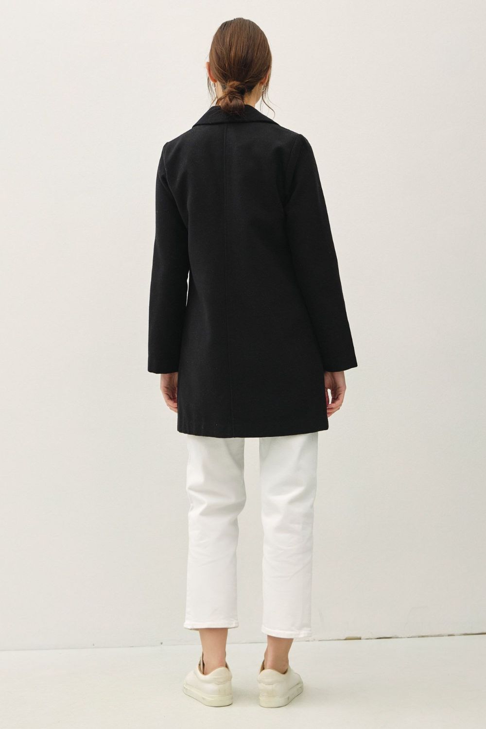 Black Be Cool Single Button Long Sleeve Coat With Pockets