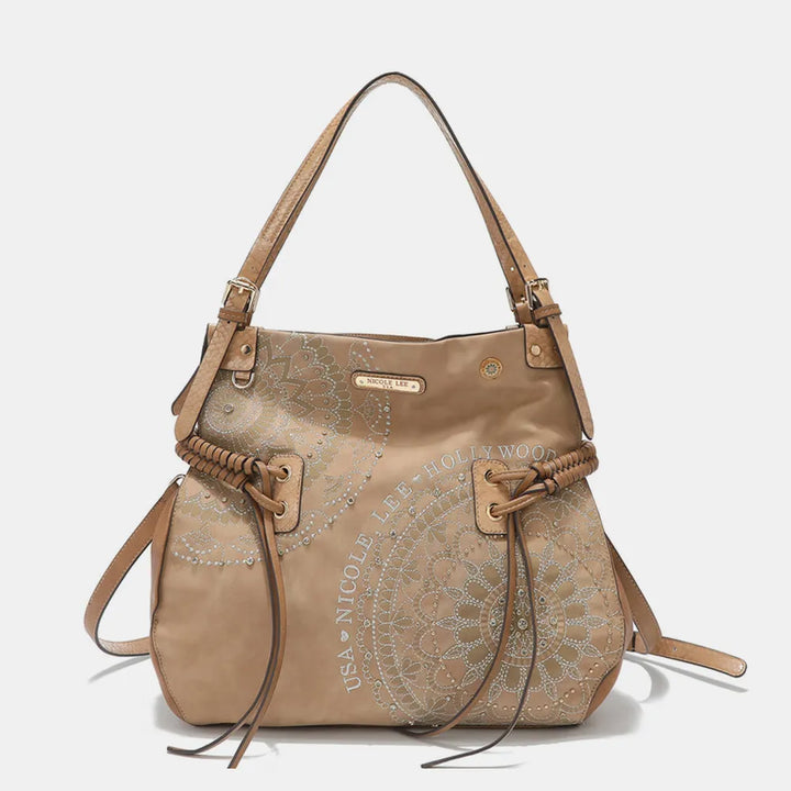 Nicole Lee Usa Side Braided Tassel Inlaid Rhinestone Embroidery Hobo Bag