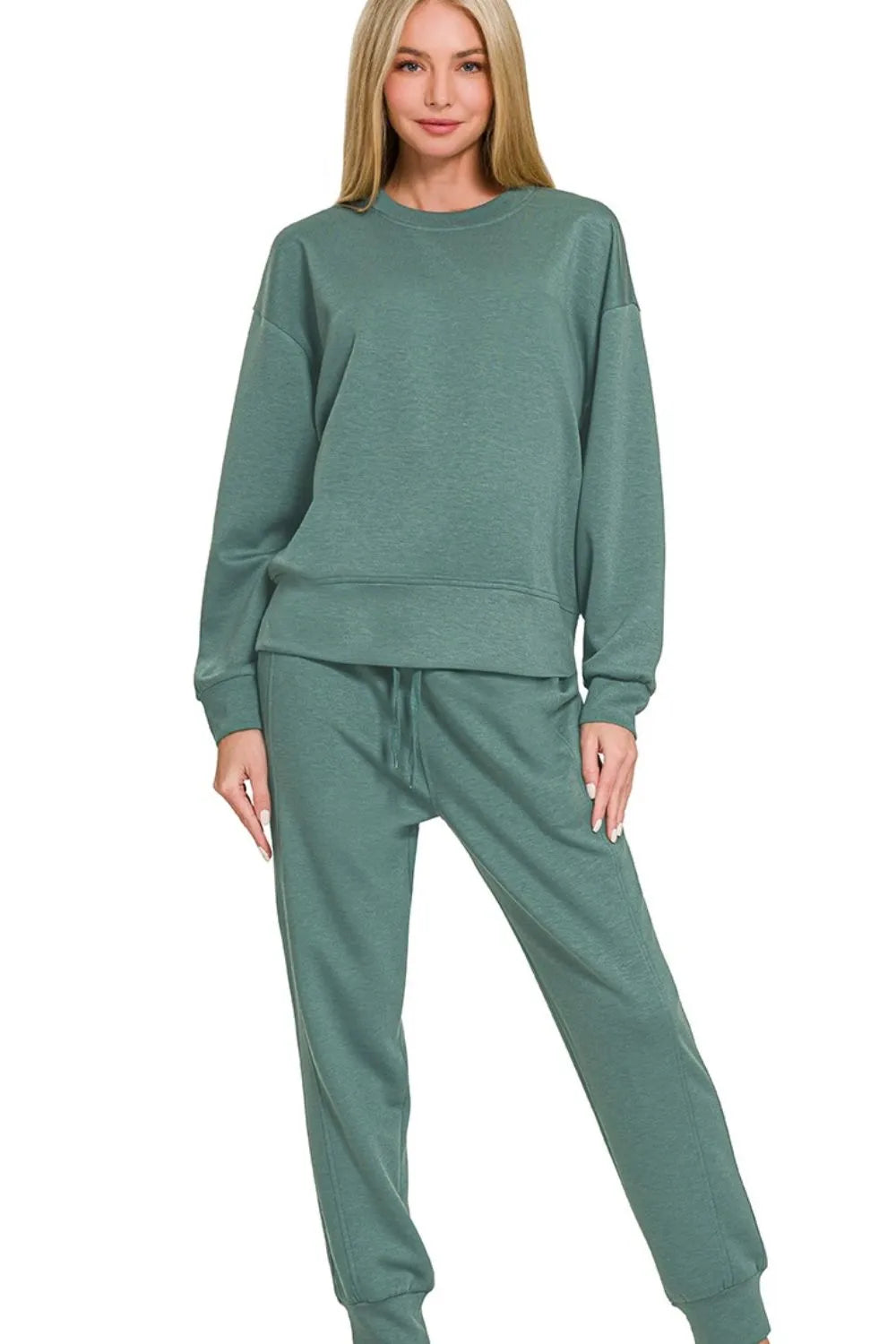 Ash Jade Zenana Scuba Crewneck Pullover Joggers 2 Pieces Set