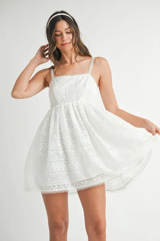 Off White Mable Eyelet Lace Babydoll Mini Cami Dress