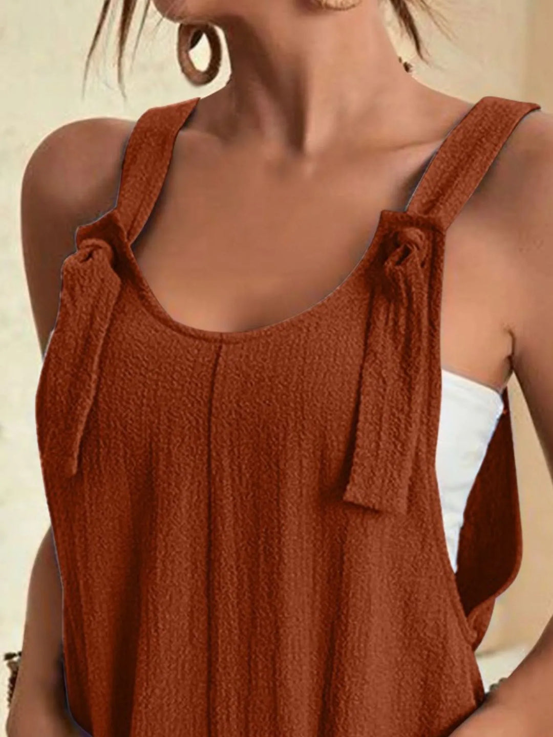 Pink Full Size Knot Strap Romper With Pockets Plus Size