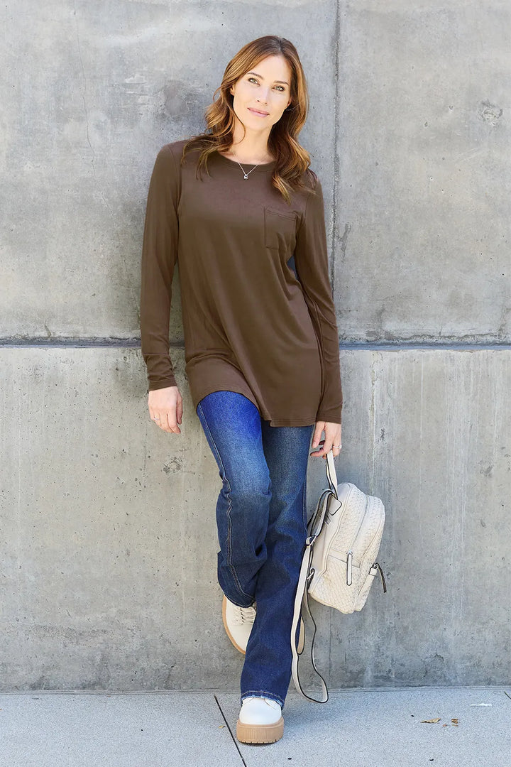 Chocolate Basic Bae Full Size Round Neck Long Sleeve Top 1