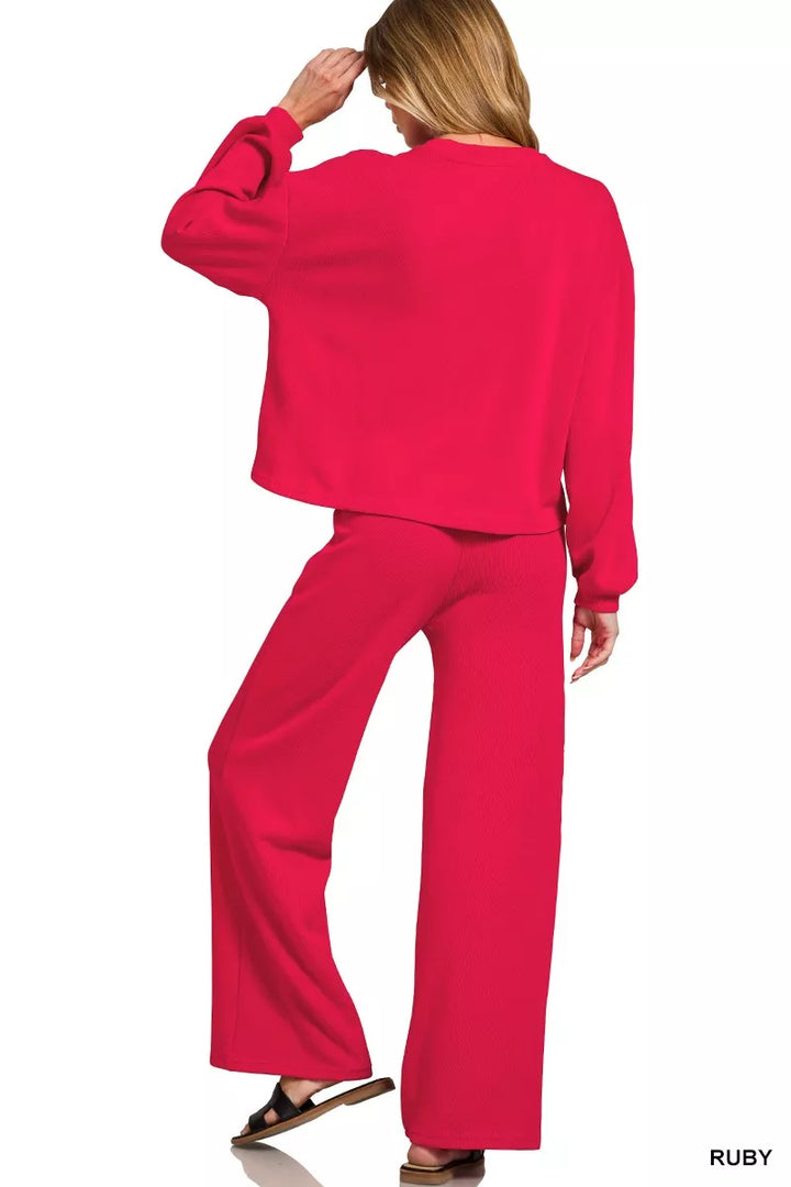 Ruby Zenana French Rib Pullover And Pants Set