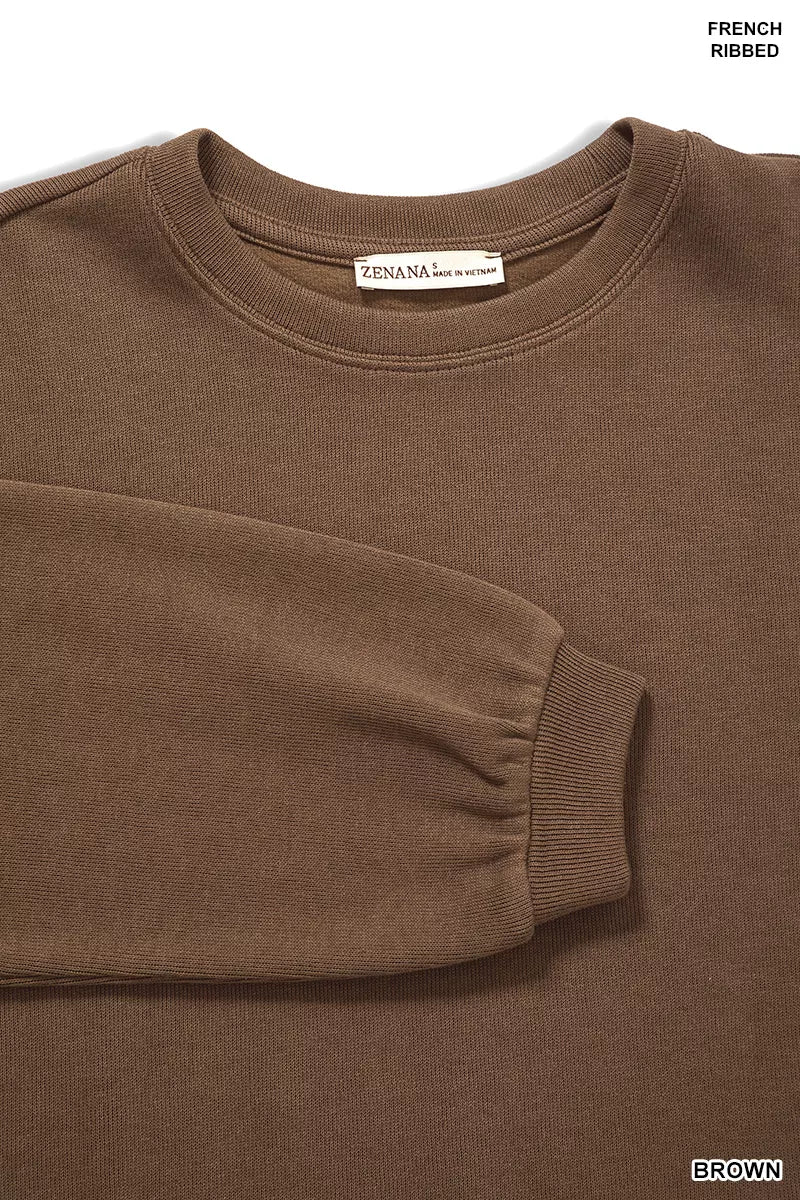 Brown Zenana French Rib Pullover And Pants Set 2