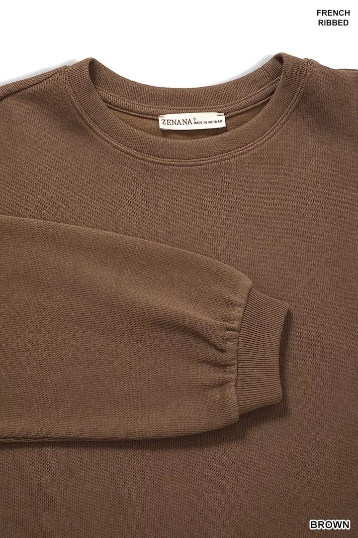 Brown Zenana French Rib Pullover And Pants Set 2