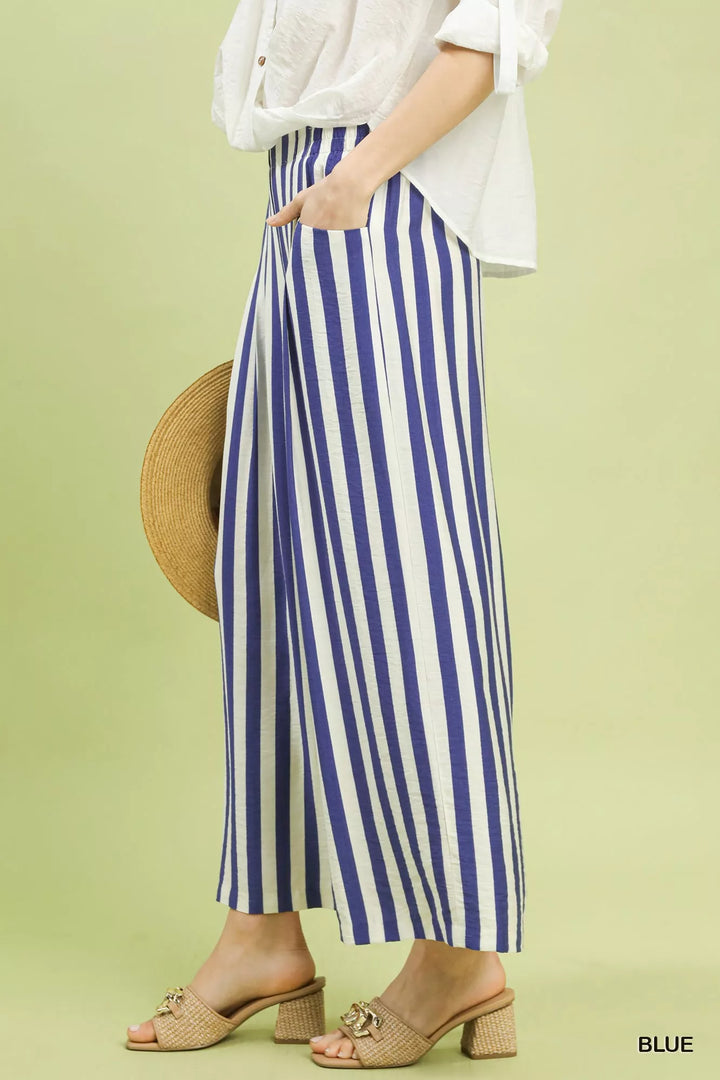 Blue Umgee Vertical Stripe Wide Leg Pants 1