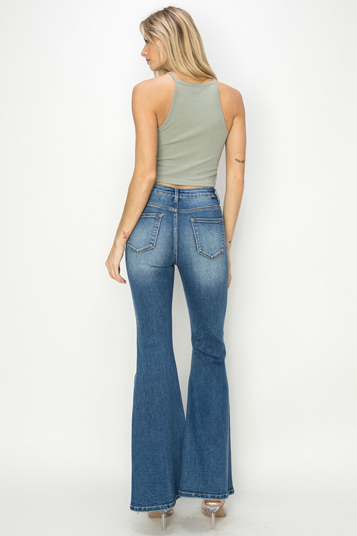 Dark Risen Full Size High Rise Front Seam Detailed Flare Jeans