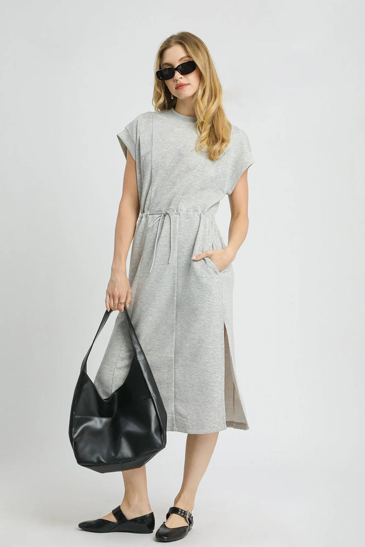 Light Gray Umgee Side Slit Short Sleeve Midi Tee Dress