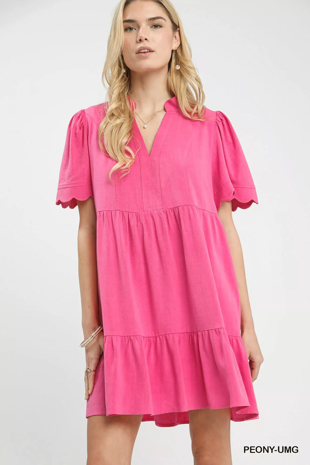 Peony-Umg Umgee Linen Tiered Babydoll Dress With Scalloped Sleeves 1