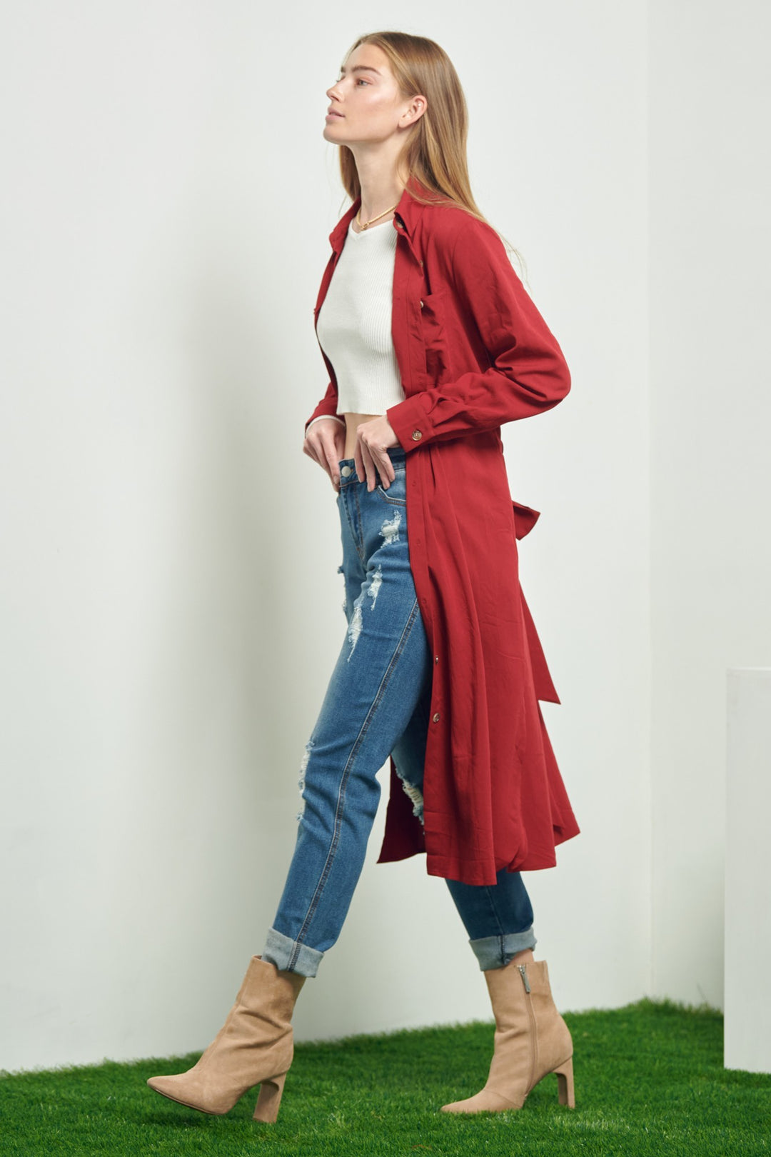 Button Down Shirt Long Dress Plus 30 545P