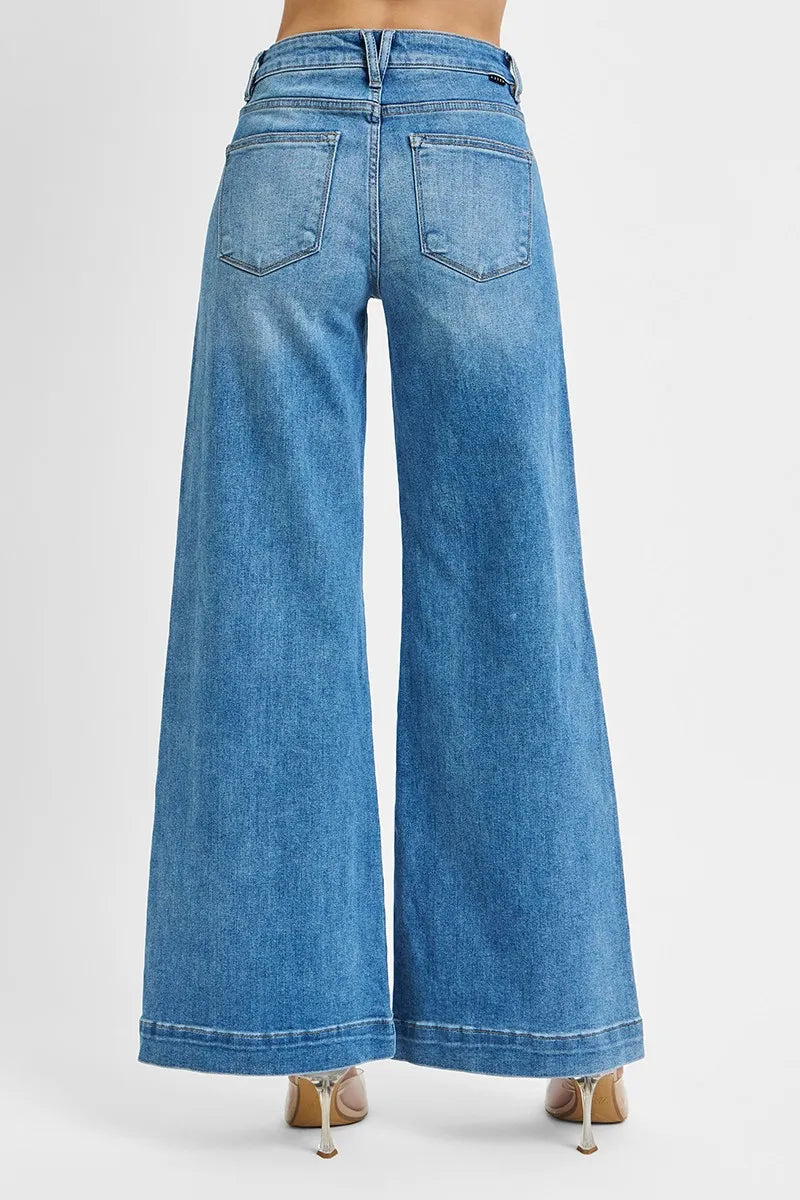 Medium Risen Full Size Mid Rise Wide Front Patch Pocket Jeans Plus Size