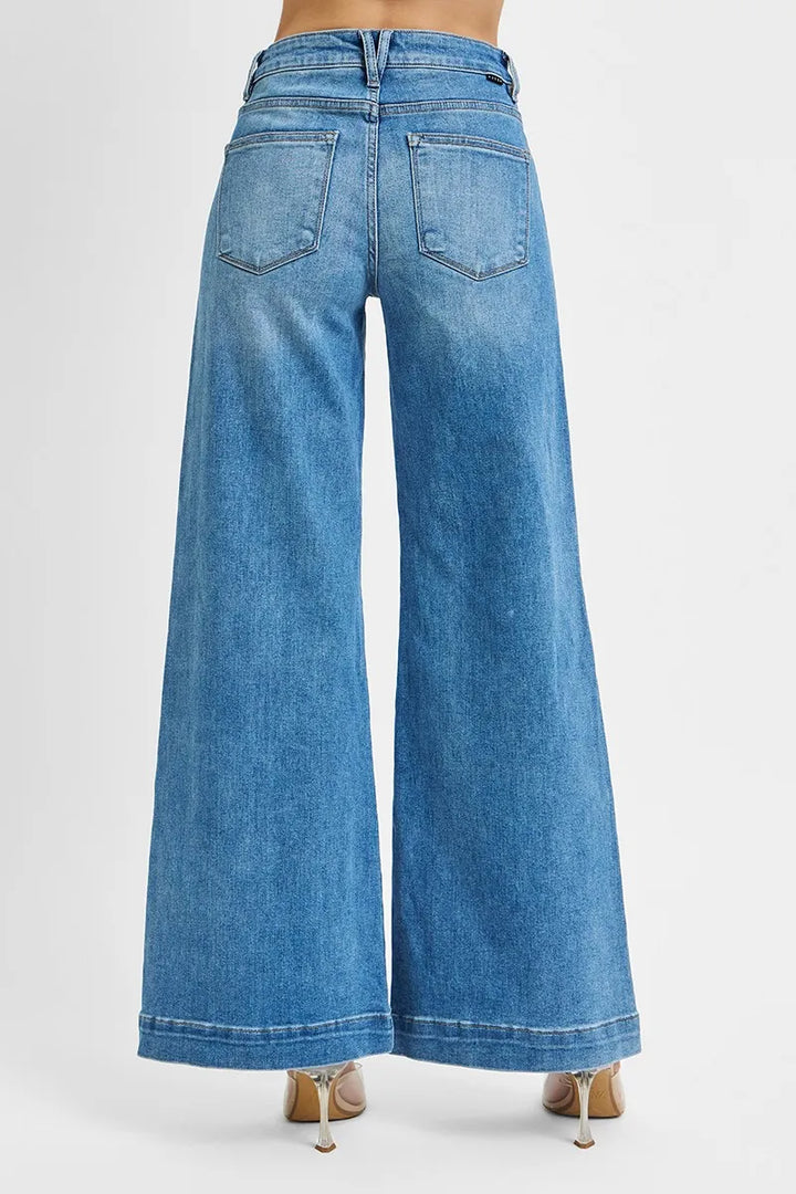 Medium Risen Full Size Mid Rise Wide Front Patch Pocket Jeans Plus Size