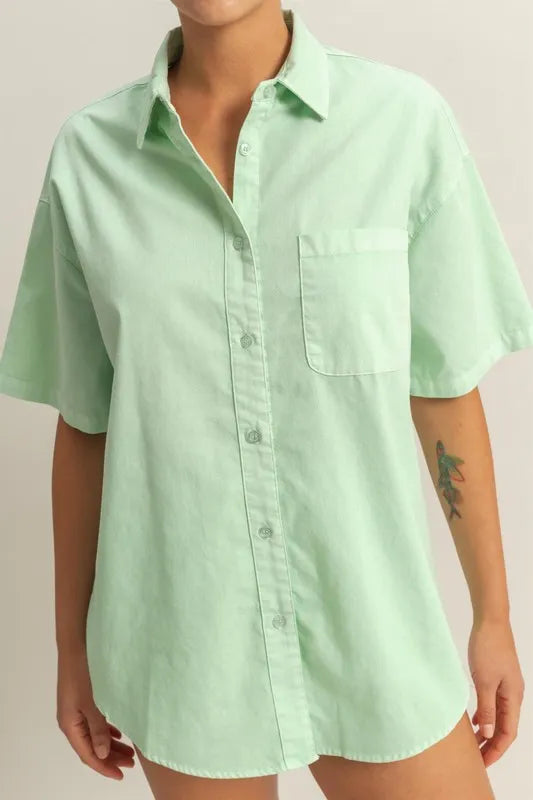 Hyfve Short Sleeve Button Down Oversized Shirt