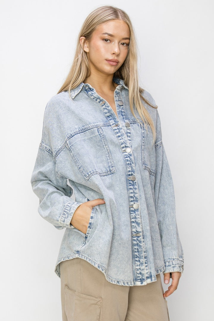 Acid Light Risen Button Up Long Sleeve Shacket