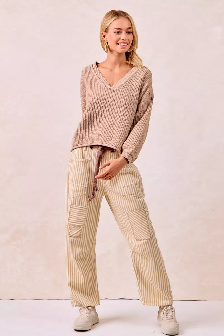 Bibi Drawstring Striped Twill Barrel Pants 2