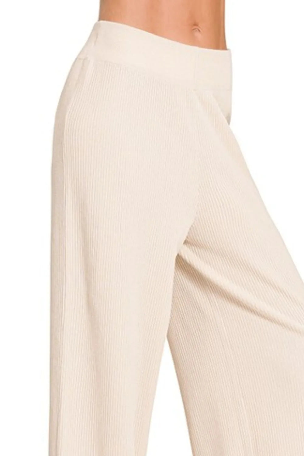 Sand Beige Zenana Viscose Ribbed Sweater Pants 1