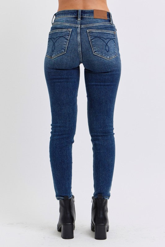 Dark Judy Blue Full Size Run Mid Rise Waist Skinny Jeans With Thermal Lining
