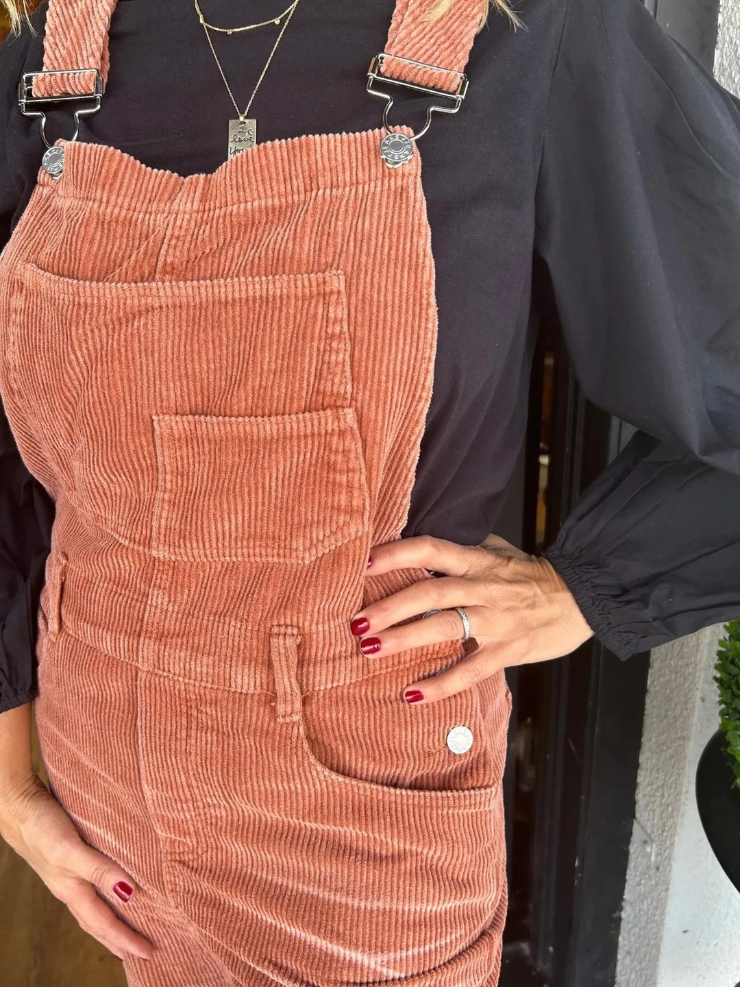 Green Distressed Wide Leg Corduroy Overalls