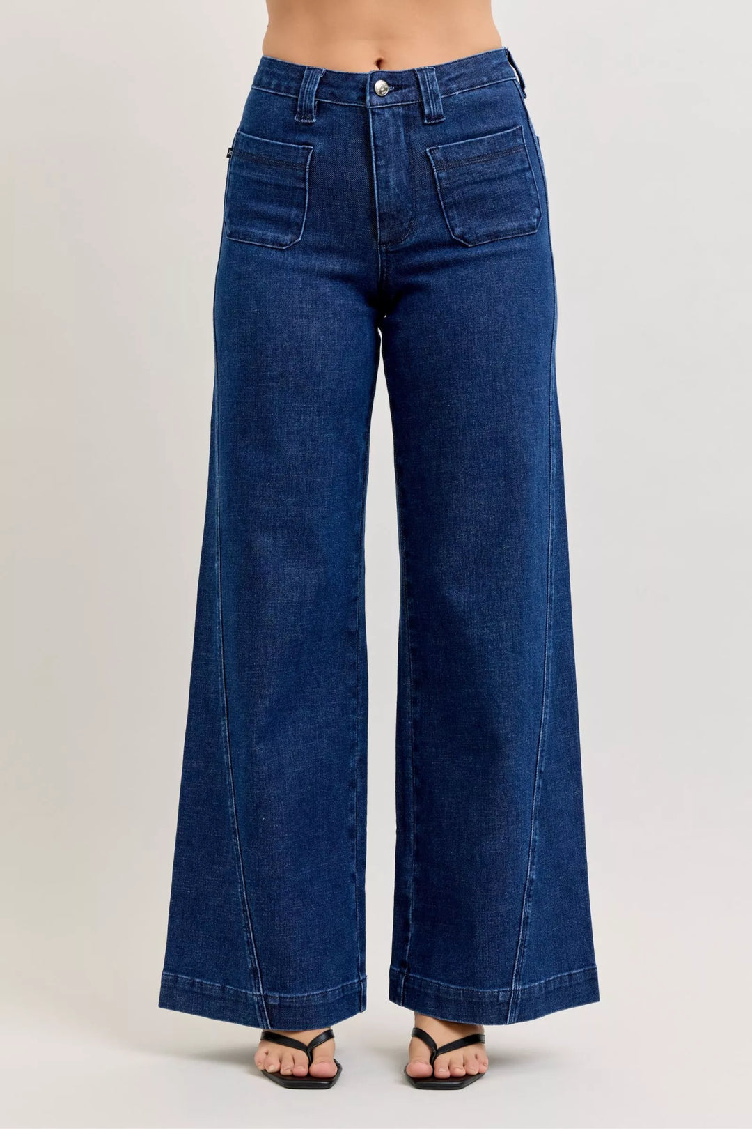Dk Judy Blue High Waisted Retro Wide Jeans With Patch Pkts Twisted Seams