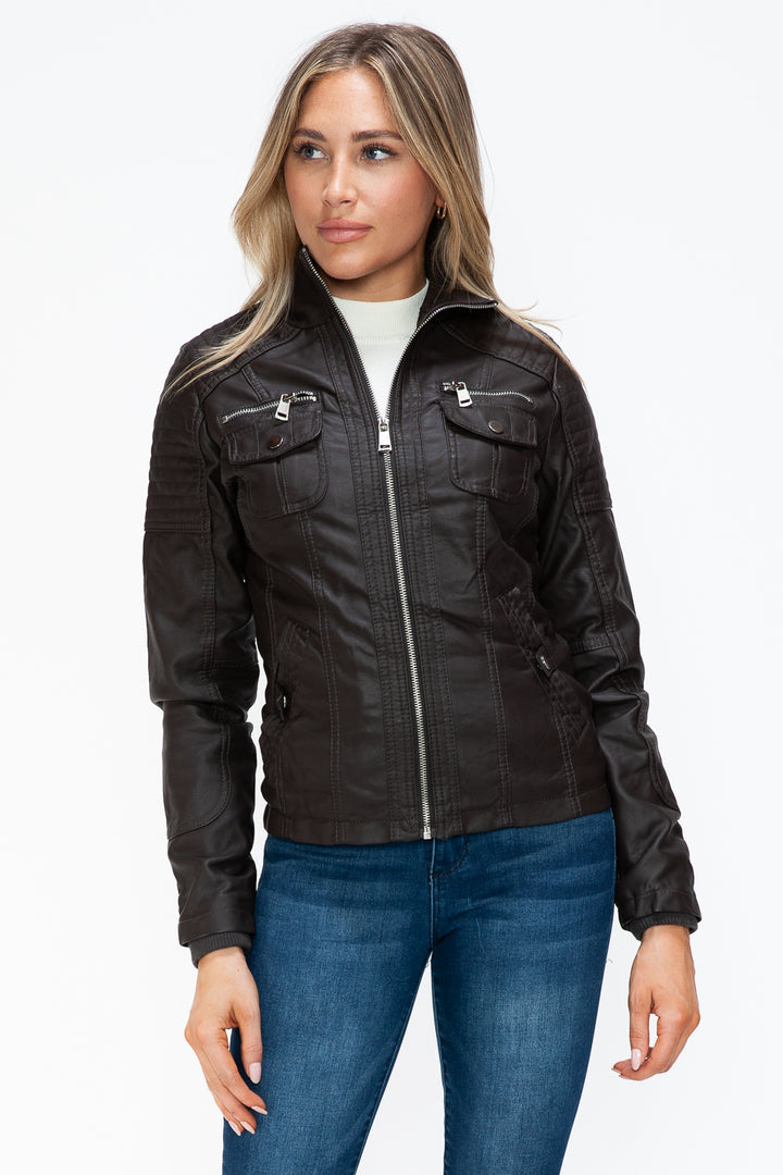 Ymi Removable Faux Layered Multi Pocket Jacket With Fuzzy Hood 3