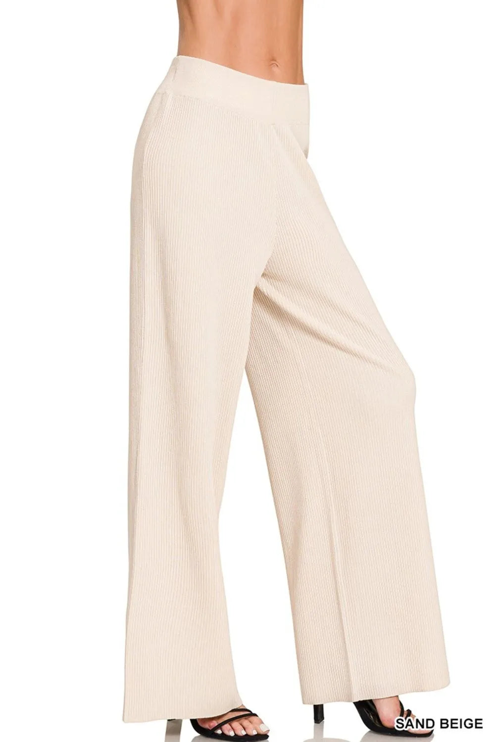 Sand Beige Zenana Viscose Ribbed Sweater Pants 1