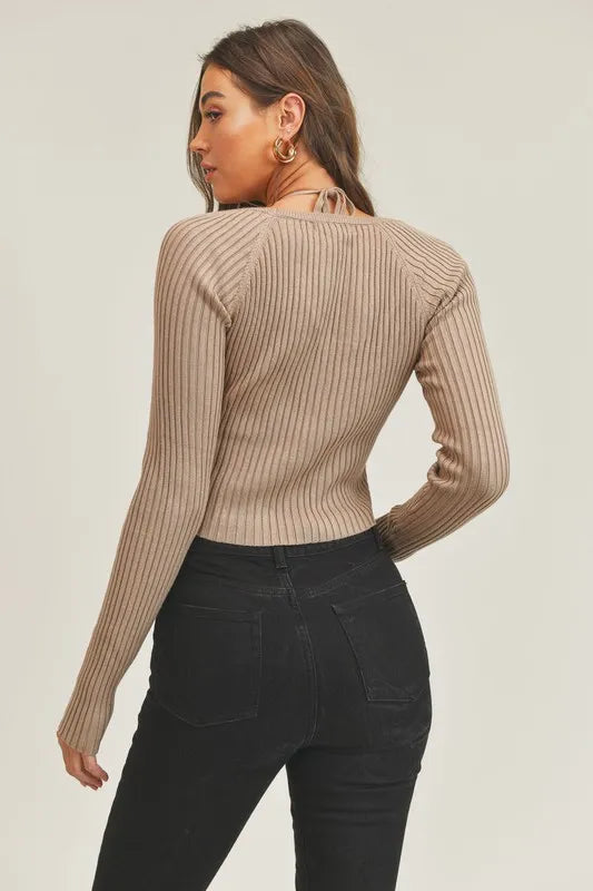 Mable Long Sleeve Crop Sweater Top And Inner Bra Set