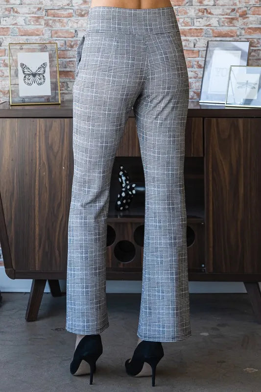 Gray Heimish Full Size Plaid Flare Pants With Wide Waist Band Plus Size