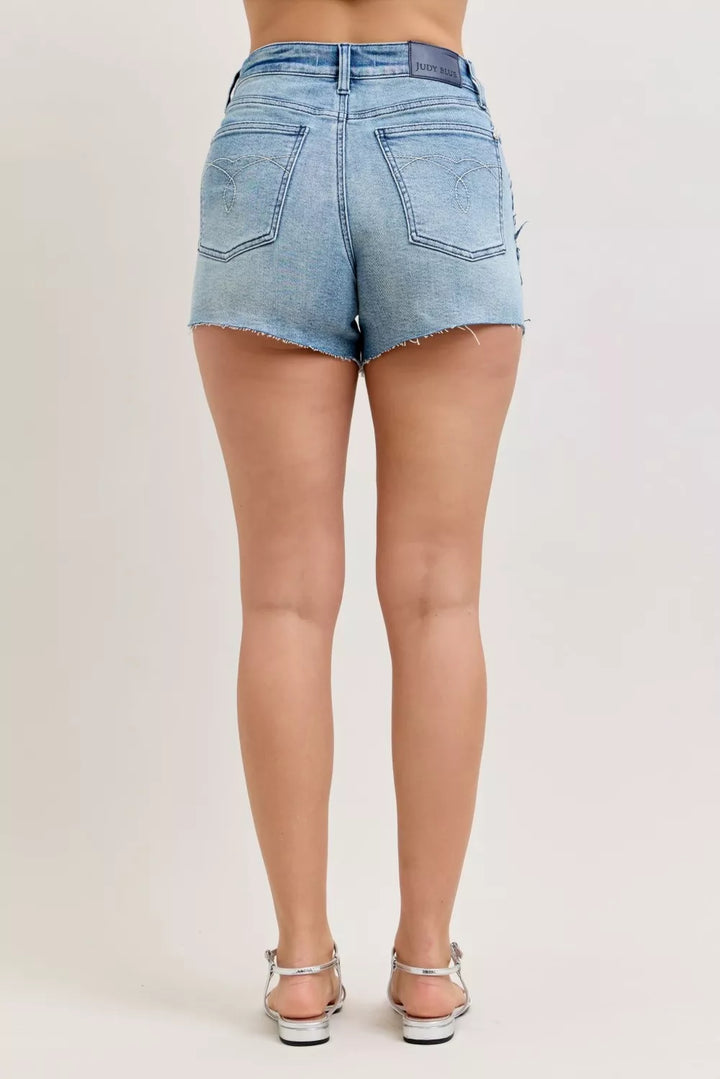 Judy Blue Hw Rigid Magic Cut Off Denim Shorts With Raw Side Seams