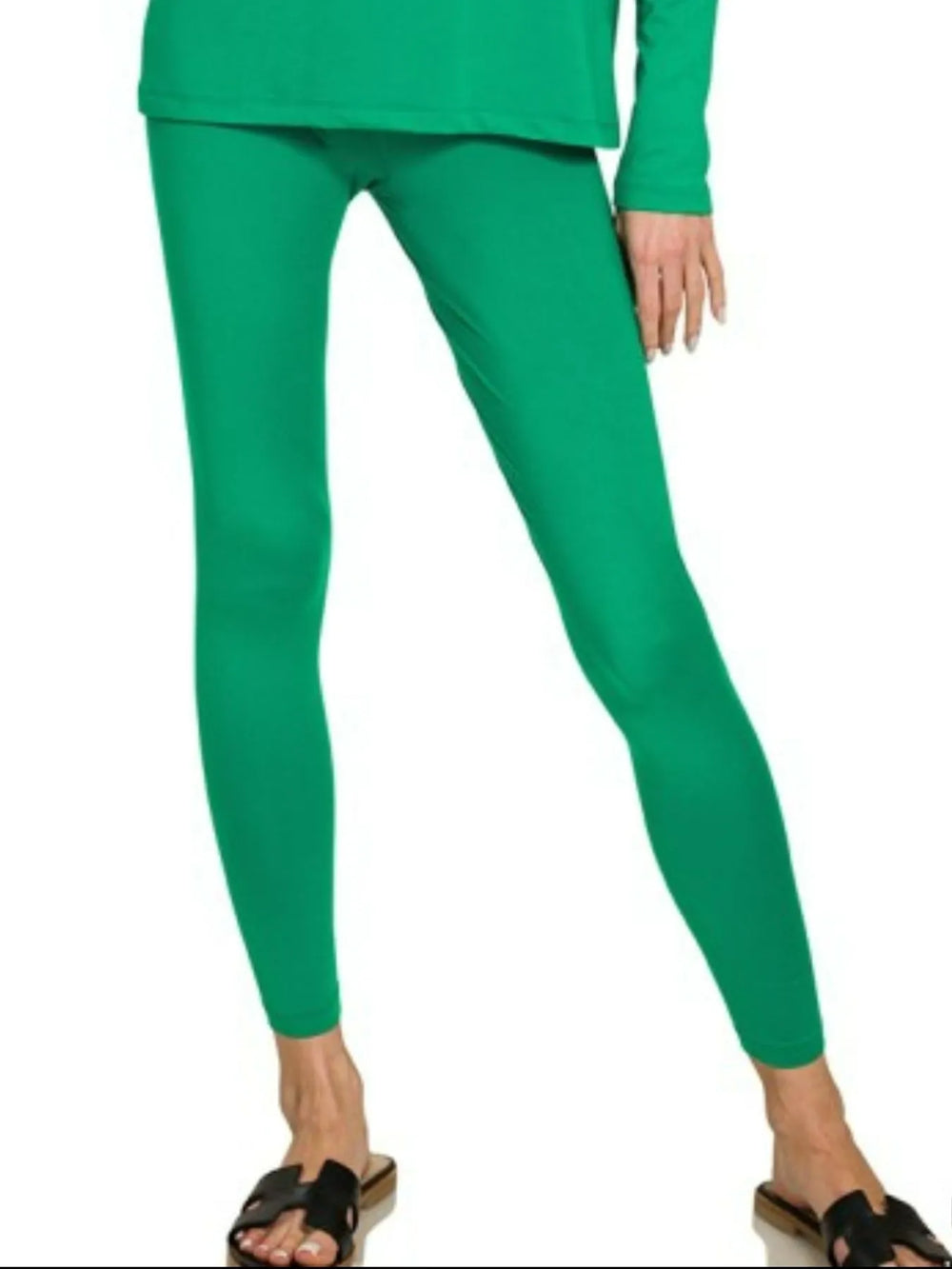 K Green Zenana Microfiber Round Neck Top And Leggings Set 3