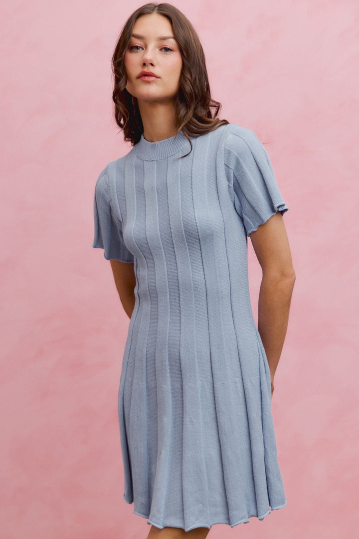 Blue So Me Wide Rib Short Sleeves Sweater Knit Mini Dress 1