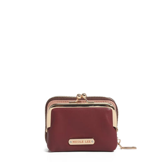 Burgundy Nicole Lee Usa Kiss Lock Vegan Leather Mini Wallet