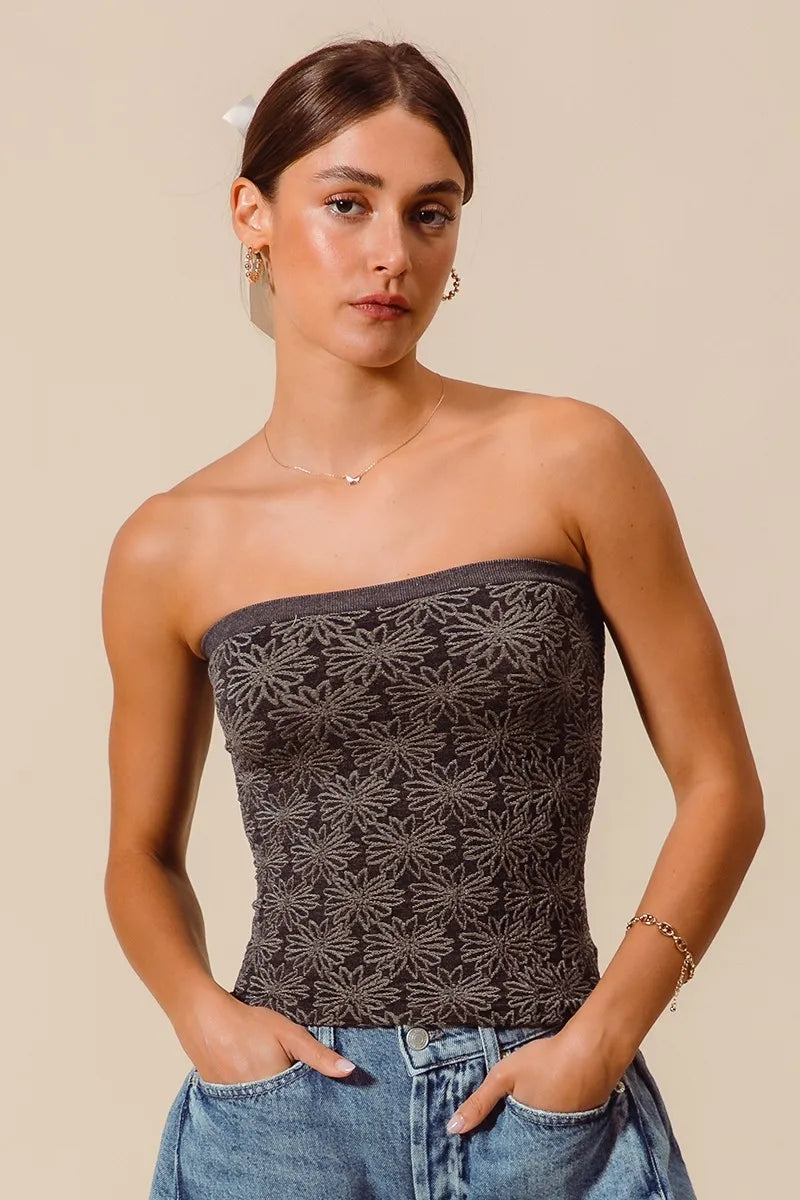 So Me Jacquard Floral Two Tone Seamless Tube Top 1