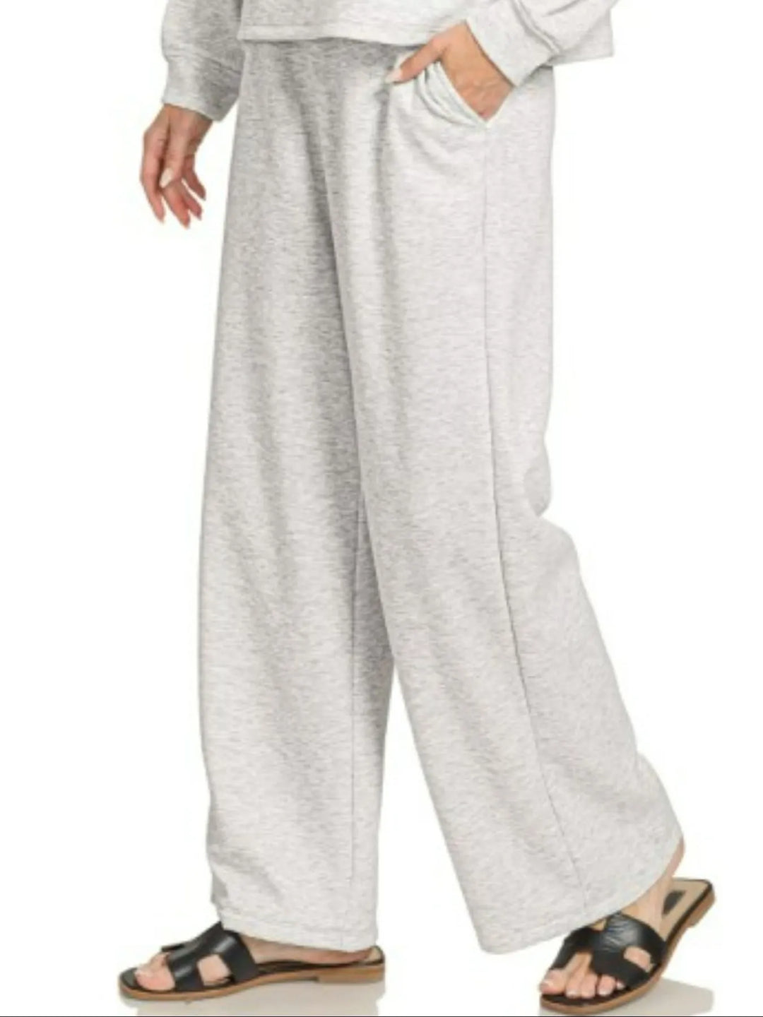 H Grey Zenana Scuba Crewneck Sweatshirt And Pants Set 1