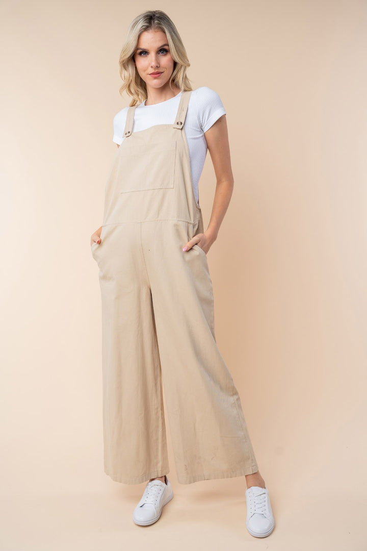 Oatmeal White Birch Sleeveless Wide Leg Jumpsuit