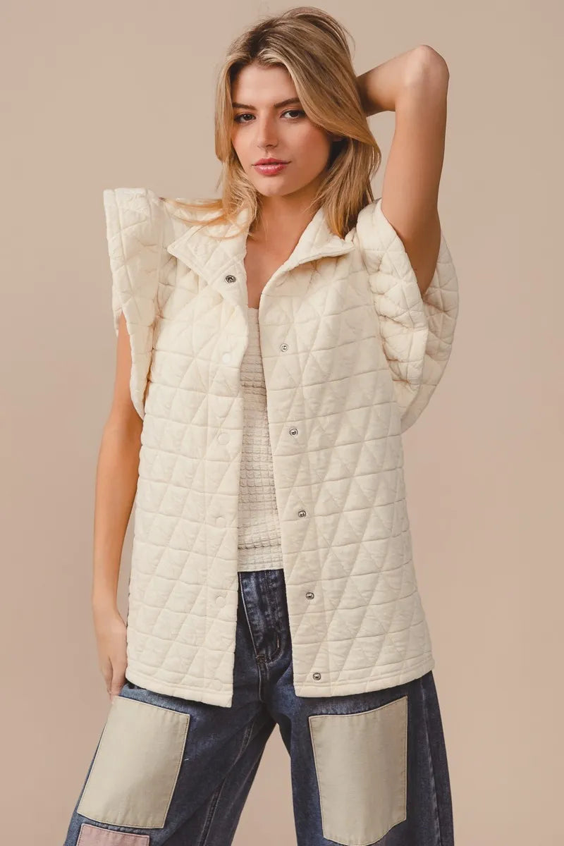 Bibi Quilting Knit Ruffle Sleeve Vest