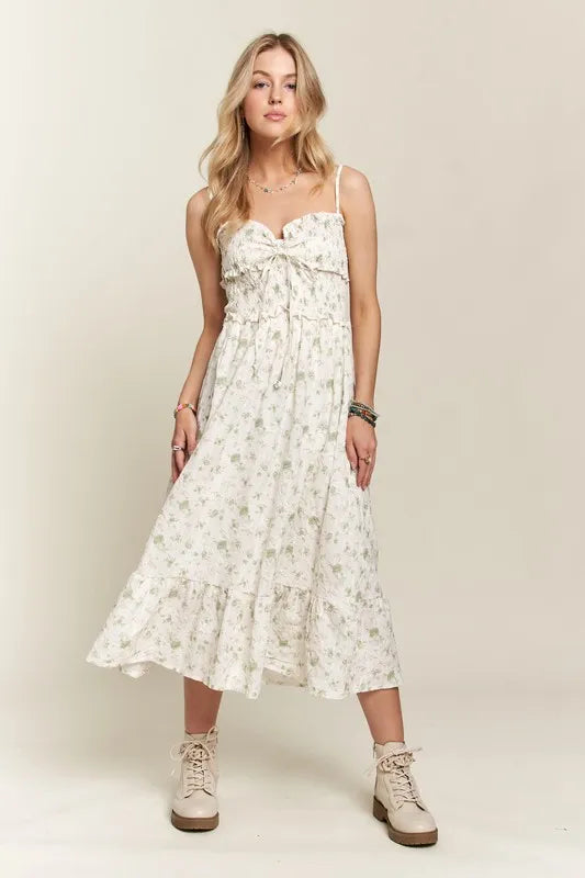 Gum Leaf Adora Smocked Floral Sweetheart Neck Cami Dress