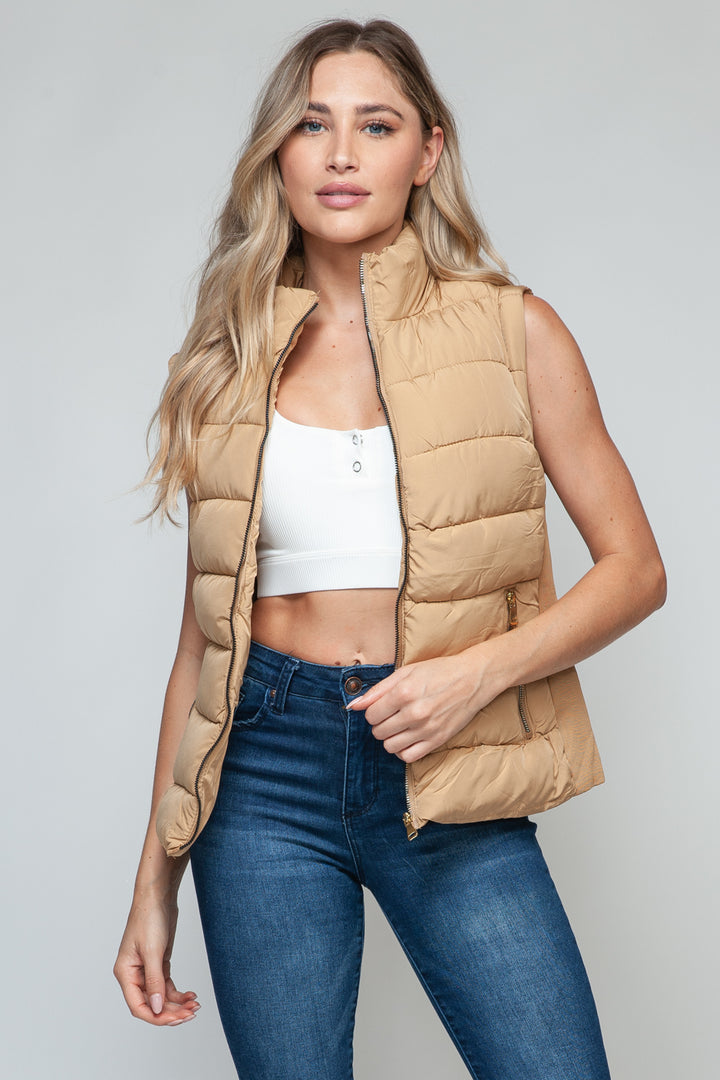 Iced Coffee Snobbish Zip Up Turtleneck Vest With Pockets
