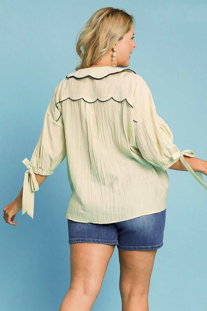 ECRU Umgee Full Size Embroidered Detail Button Down Shirt Plus Size