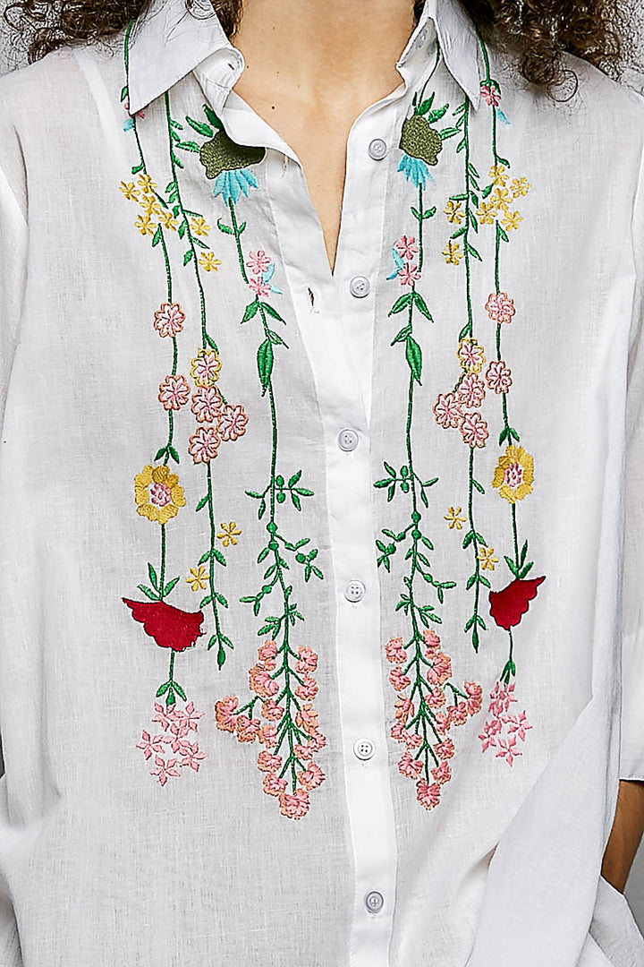 Pol Floral Embroidered Half Sleeve Cotton Shirt 1