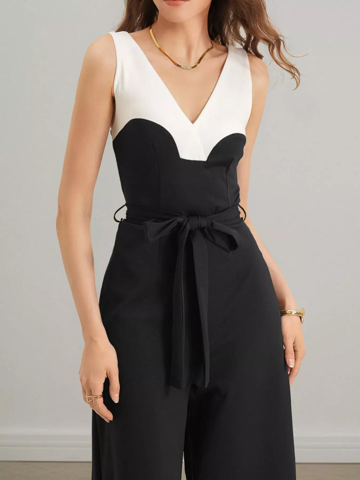 Black Color Block Wide Leg Jumpsuit