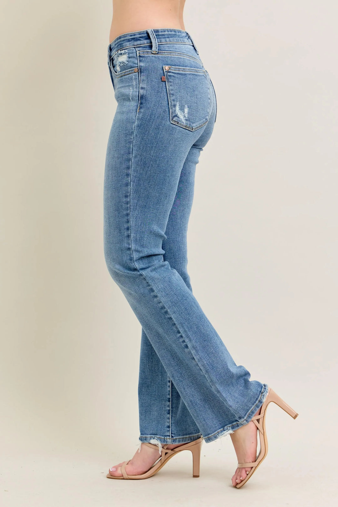 Md Judy Blue Full Size Mid Rise Wash Destroy Hem Bootcut Jeans Plus Size