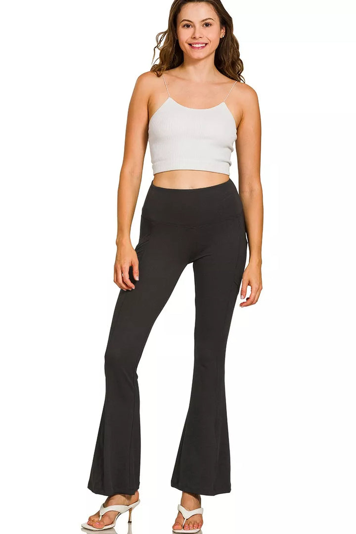 Black Zenana Brushed Dty Microfiber Flare Pants
