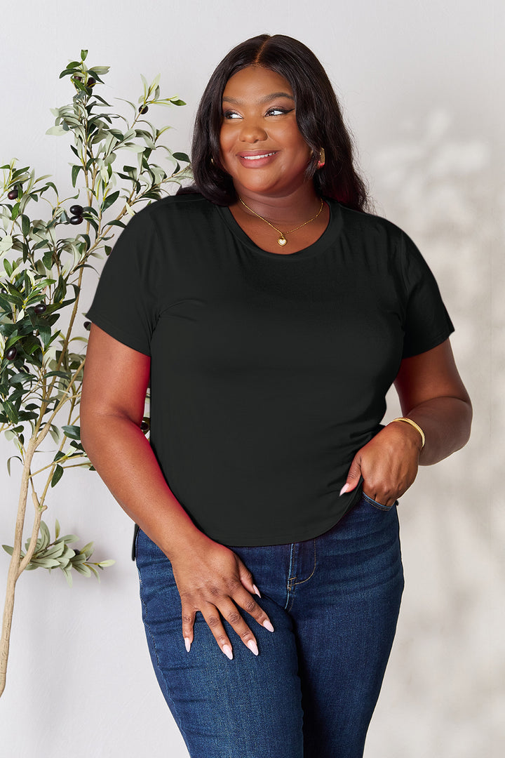 Black Basic Bae Full Size Round Neck Short Sleeve T Shirt 1