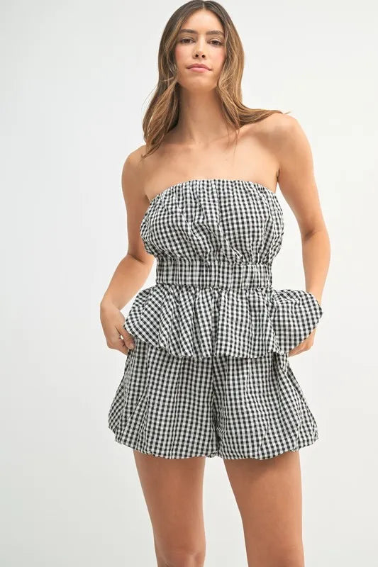 Black Mable Gingham Tube Top And Shorts Set