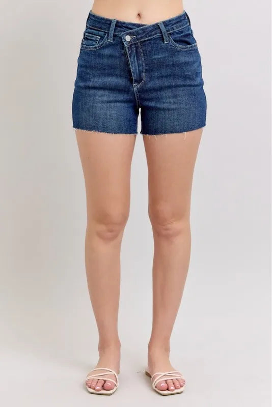 Dk Judy Blue High Waist Criss Cross Waistband Denim Shorts
